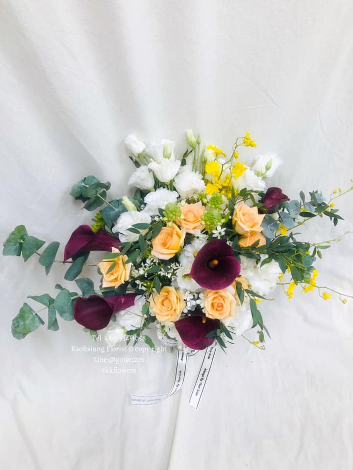 Bridal Bouquet - Warm Sun Wine Red