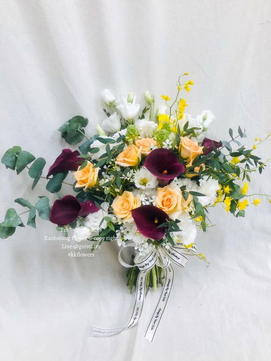Bridal Bouquet - Warm Sun Wine Red