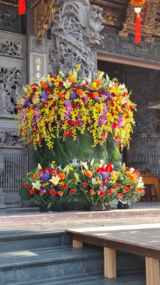 客製化花禮訂購 - 南化紫竹寺法會龍柱/金爐/盆花