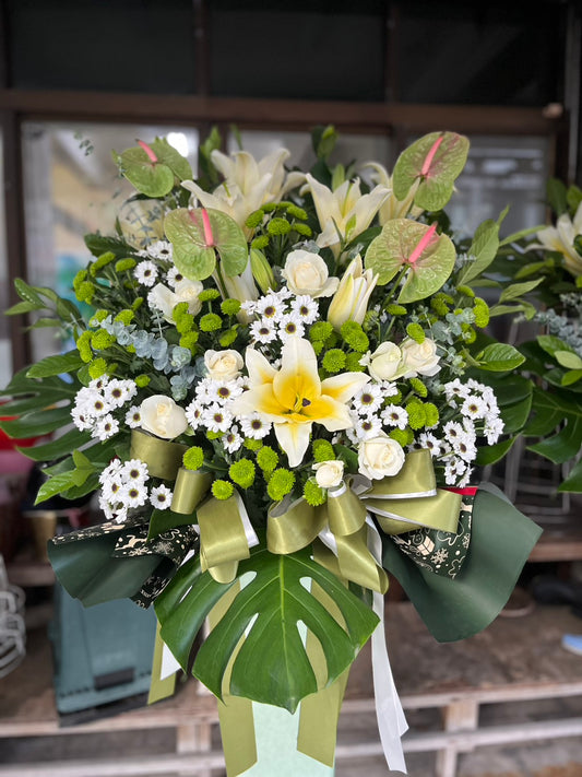 傳統花籃中型 - 黃白色